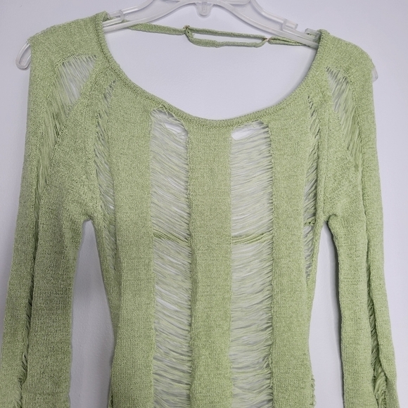 SOLD - NWT Commense Green Backless Distressed Ripped Long Sleeve Mini Dress - Picture 5 of 9